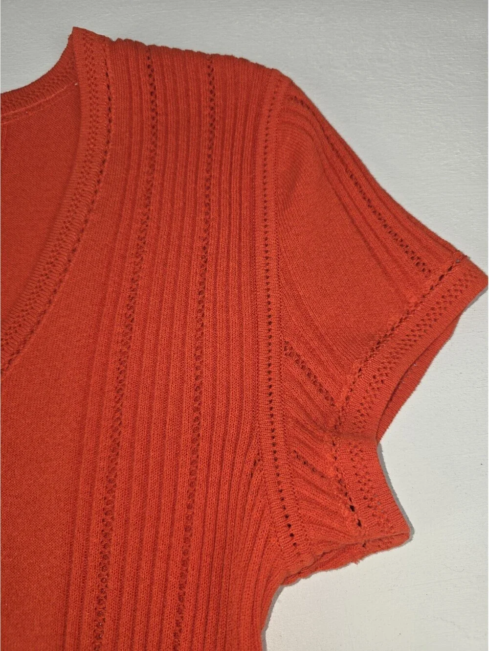 Vintage Chanel Monogram CC Knit Short Sleeve Ribbed Top Red Size 46 MINT